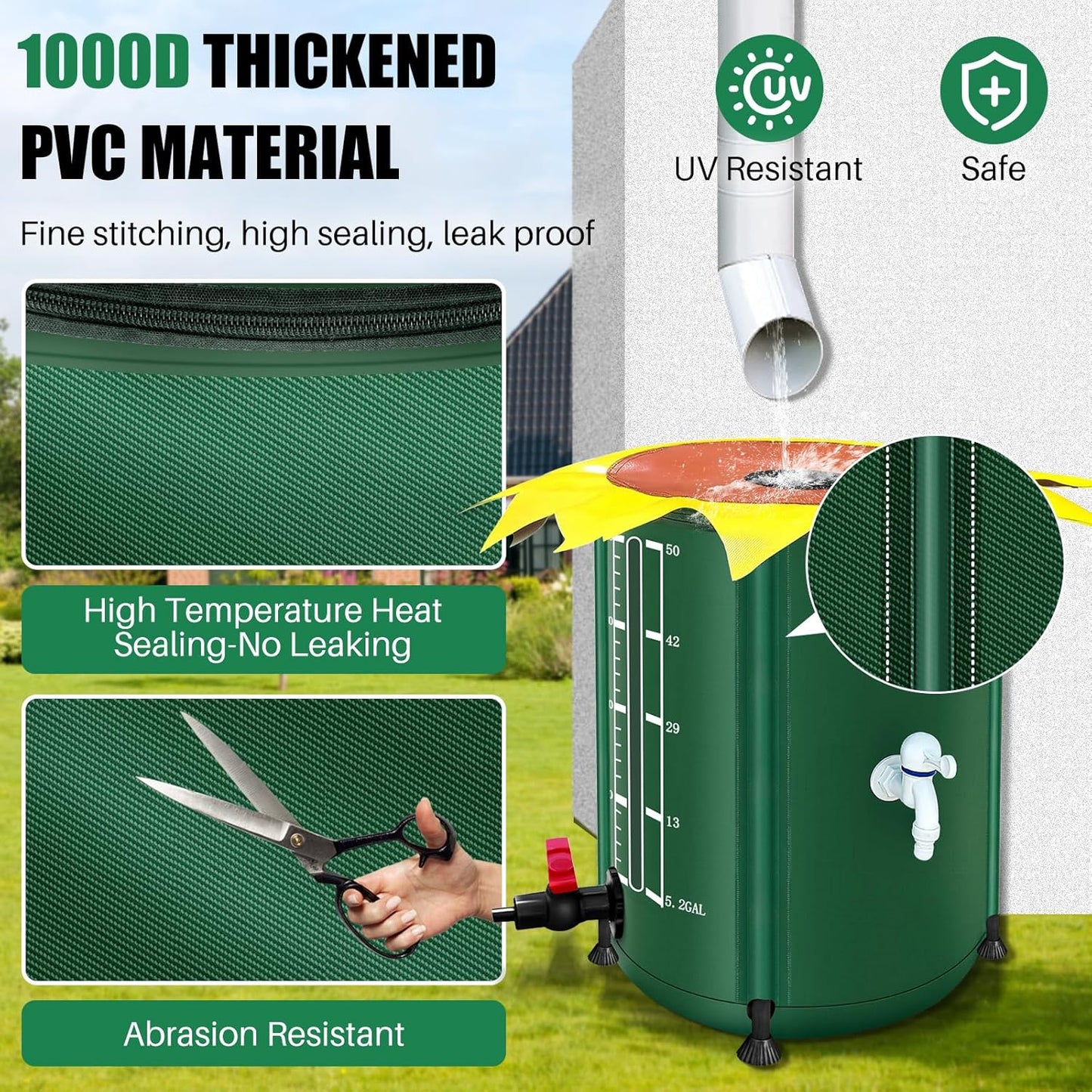 53 Gallon Collapsible Rain Barrel, Rain Water Collection Barrel with 1000D Oxford Cloth, Portable Rainwater Collection System with Spigot and Overflow Kit