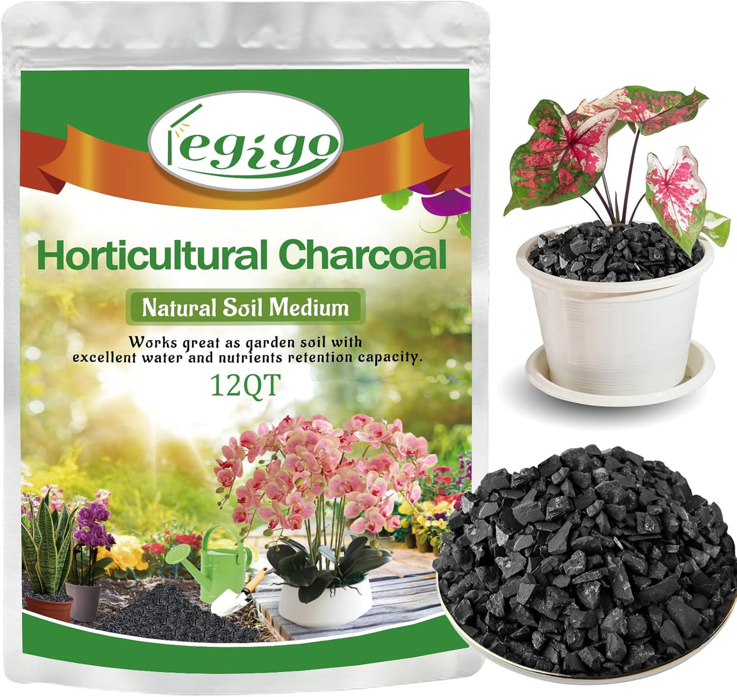 Legigo 12QT All Natural Horticultural Charcoal- Activated Hardwood Plant Charcoal for Soil Amendment, Conditioning Bonsai Soil, Succulent, Terrarium Supplies, Indoor Plant Potting Soil