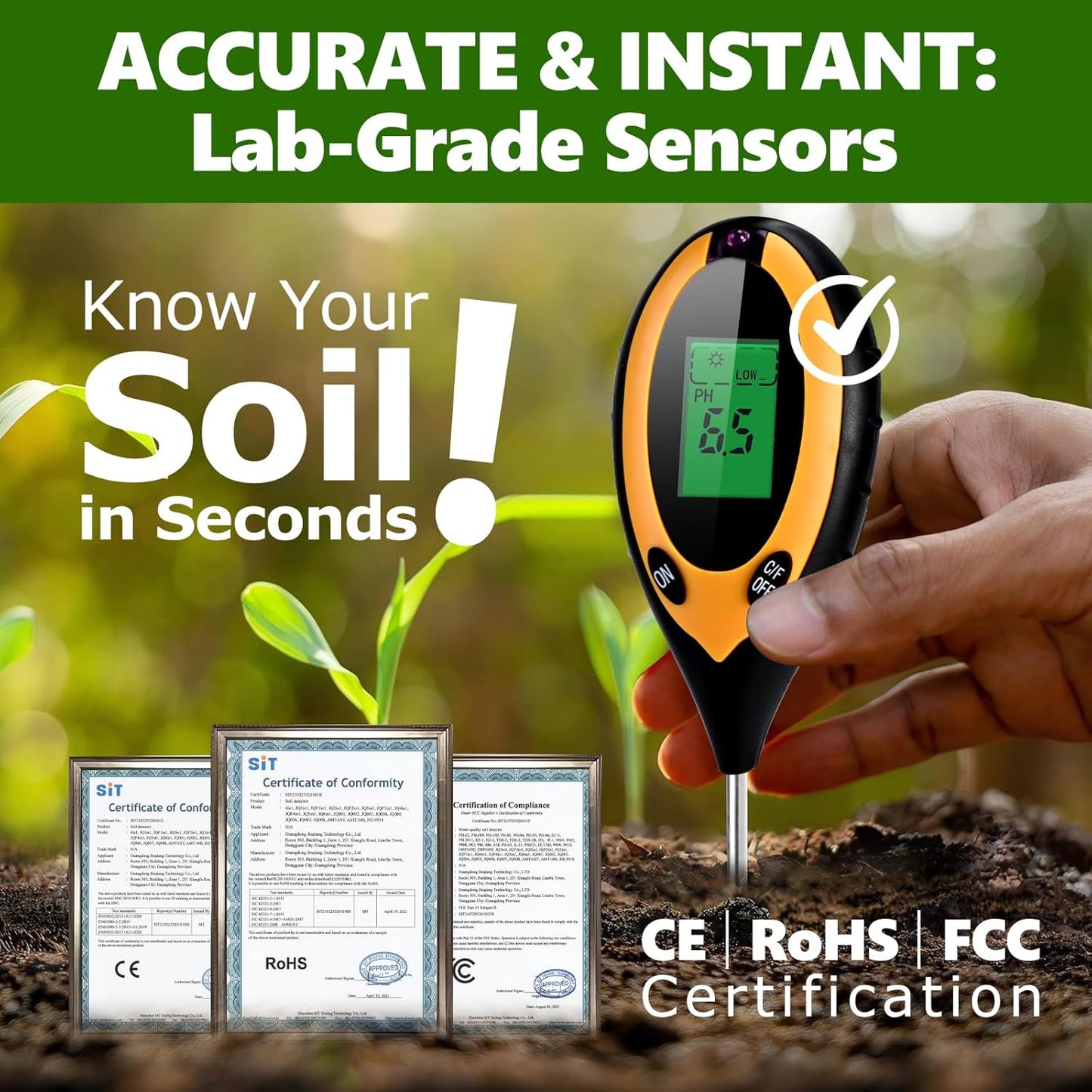 2 Pack 4-in-1 Soil pH Tester Digital, Soil pH/Water/Sunlight/Temp Moisture Meter for Indoor/Outdoor Plants, Backlight LCD Display Soil Thermometer Test Kit for Garden Nutrients