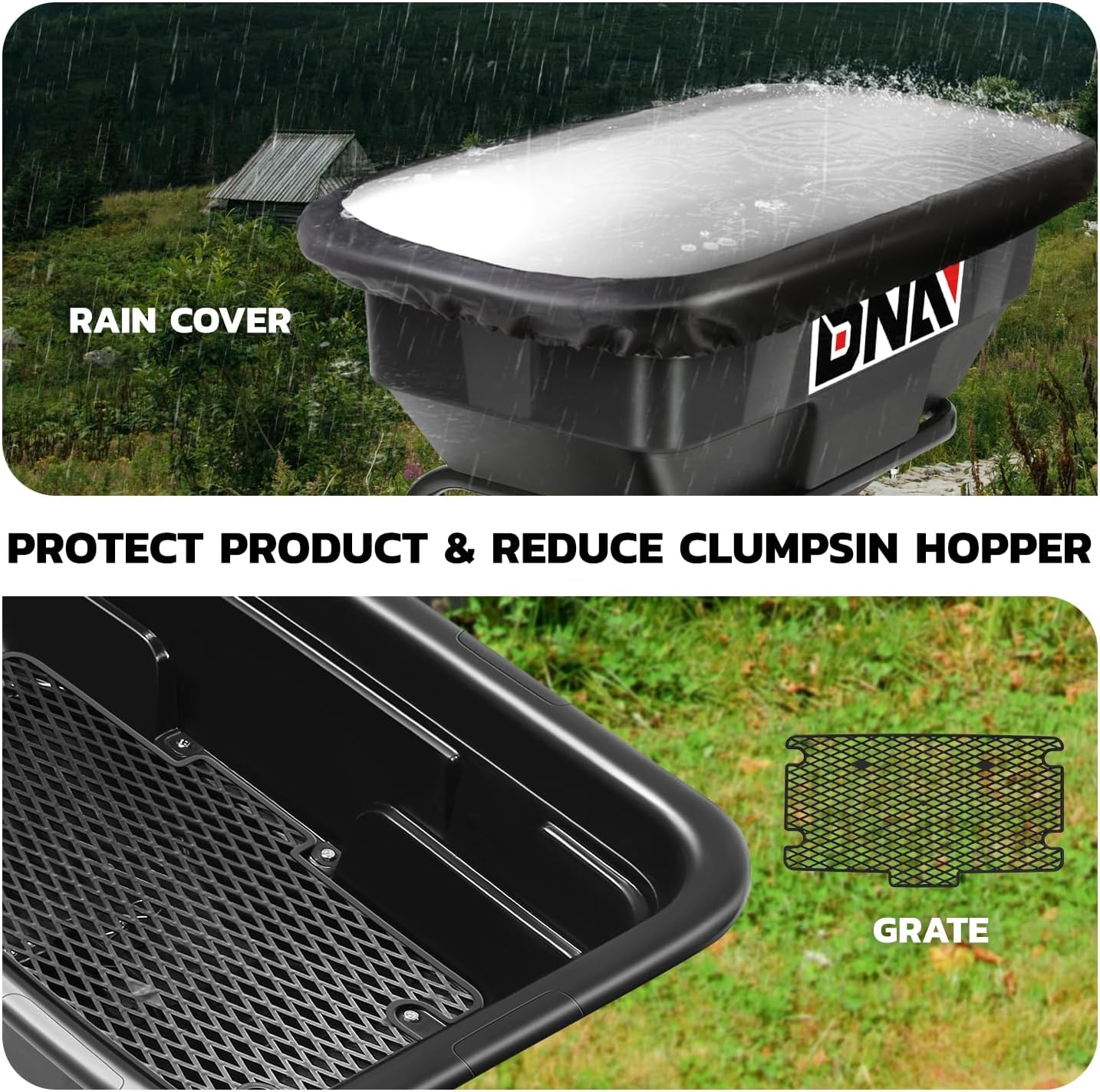 DNA MOTORING Tow Behind Broadcast Spreader, 125 LB / 60L Capacity, Multi Use Tool for Fertilizer, Grass Seed, Salt, Ice Melt, Lawn and Garden Seeder, with Wheels, with Wheels, TOOLS-00612