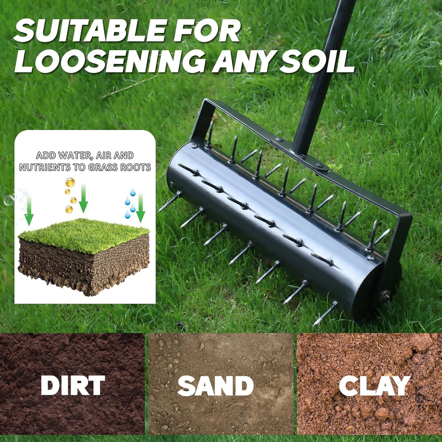 Rolling Lawn Aerator, 42 Spikes Pre-Assembled, Heavy Duty Grass Aerator Tool with Adjustable Handle, Push Grass Aerator for Lawn Care and Healthy Growth