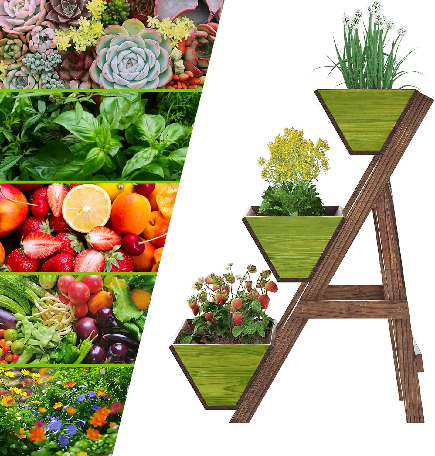 3-Tiers Wooden Raised Garden Bed Tiered Planter Box Vertical Garden Planter Wood Plant Stand for Patio, Balcony, Freestanding (Carbonized S)