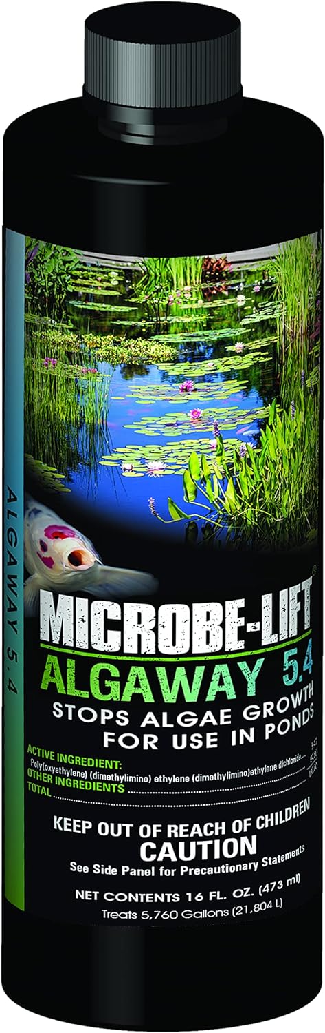 MICROBE-LIFT ALGA16 Algaway 5.4 Algae Control Treatment for Ponds and Water Gardens, Safe for Koi Fish, Goldfish, Plants, and Decorations, 16 Ounces