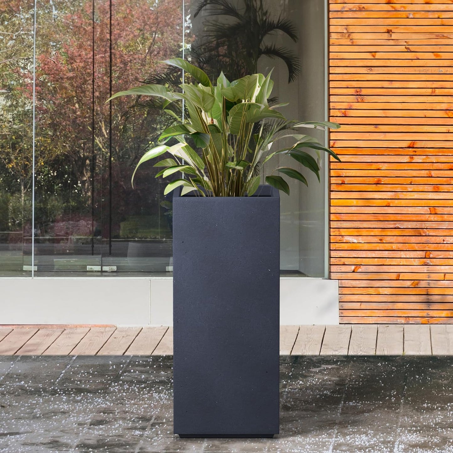 Kante 23.6" H Tall Rectangular Concrete Planter, Modern Square Diameter Plant Pot with Drainage Hole and Rubber Plug for Indoor Outdoor Home Patio Garden, Charcoal