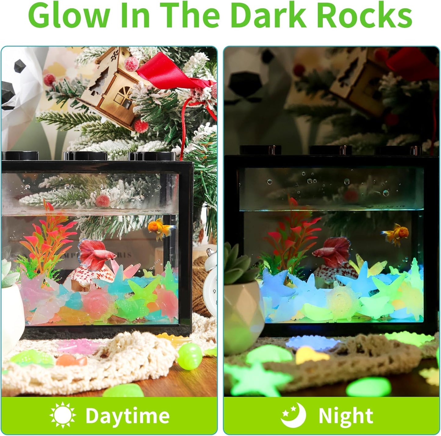 100 PCS Glow in The Dark Rocks - Mixed Color Luminous Stones Starfish-Shaped Sea Aquarium Glow Stones Fish Tank Rocks Outdoor Decor Garden Yard Walkway Pathway FD05MX100A