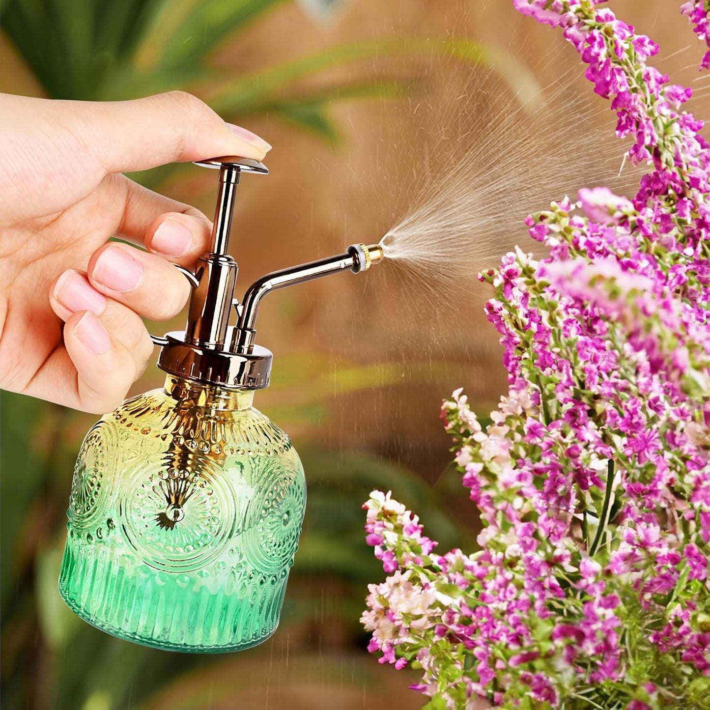 Glass Plant Mister Spray Bottle, Vintage Plant Spritzer, Succulent Watering Bottle Glass with Top Pump, Small Plants Sprayer Watering Can for Indoor Outdoor House