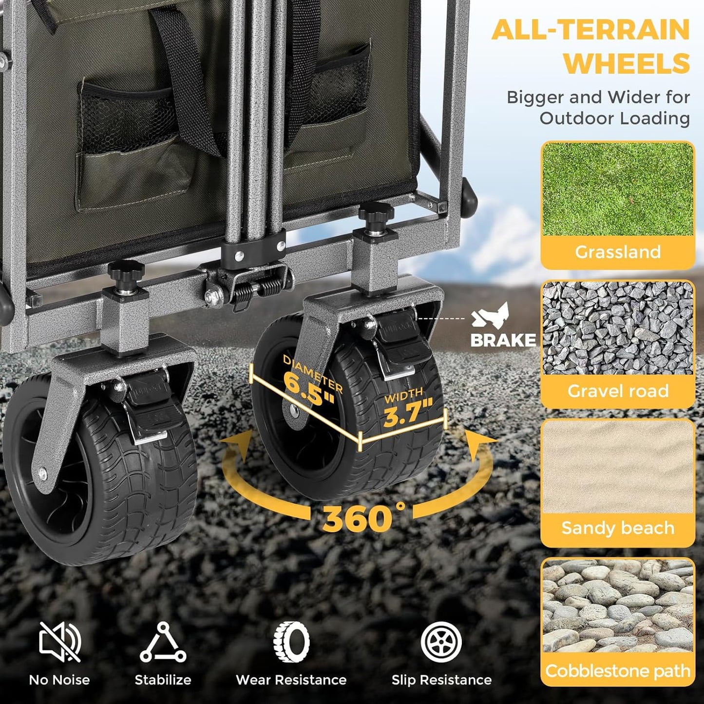 Collapsible Wagon Cart with Removable Tabletop, 500LBS Folding Wagons with Extended Tailgate, Big All-Terrain Wheels, Heavy Duty Utility Wagon Carts for Beach, Picnic, Grocery, Outdoor