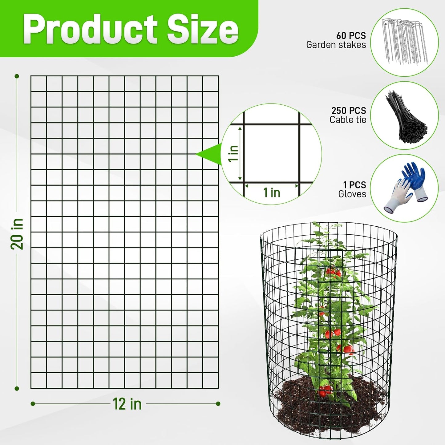 16pcs Plant Protectors from Animals, 20"x 12" Wire Plant Protector, Wire Cages for Plants with Stakes and Cable Ties, Metal Plant Cages for Plants, Vegetables, Flowers