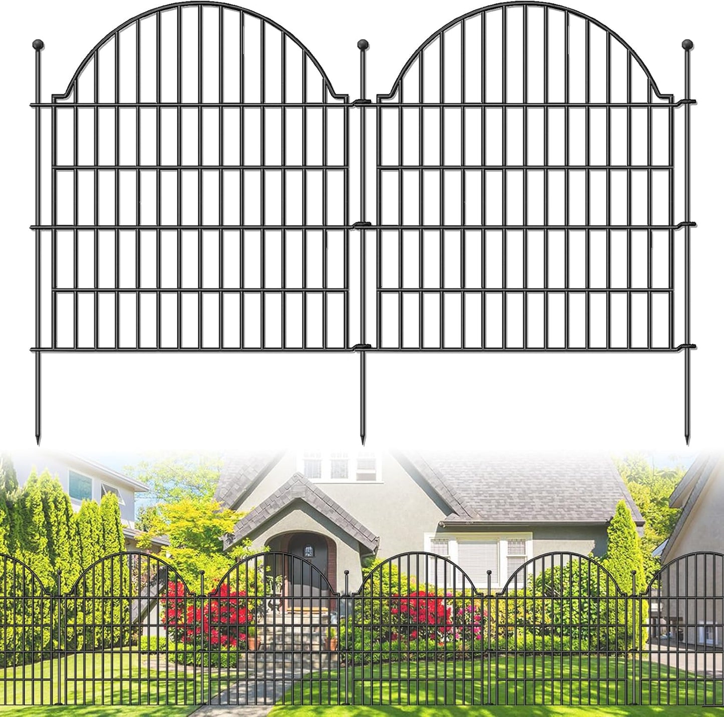 Decorative Metal Garden Fence 5 Panels, 32in (H) x 11.8ft (L) No Dig Dog Fence Outdoor for Yard, Temporary Rustproof Metal Wire Rabbit Dog Garden Border Fencing for Patio