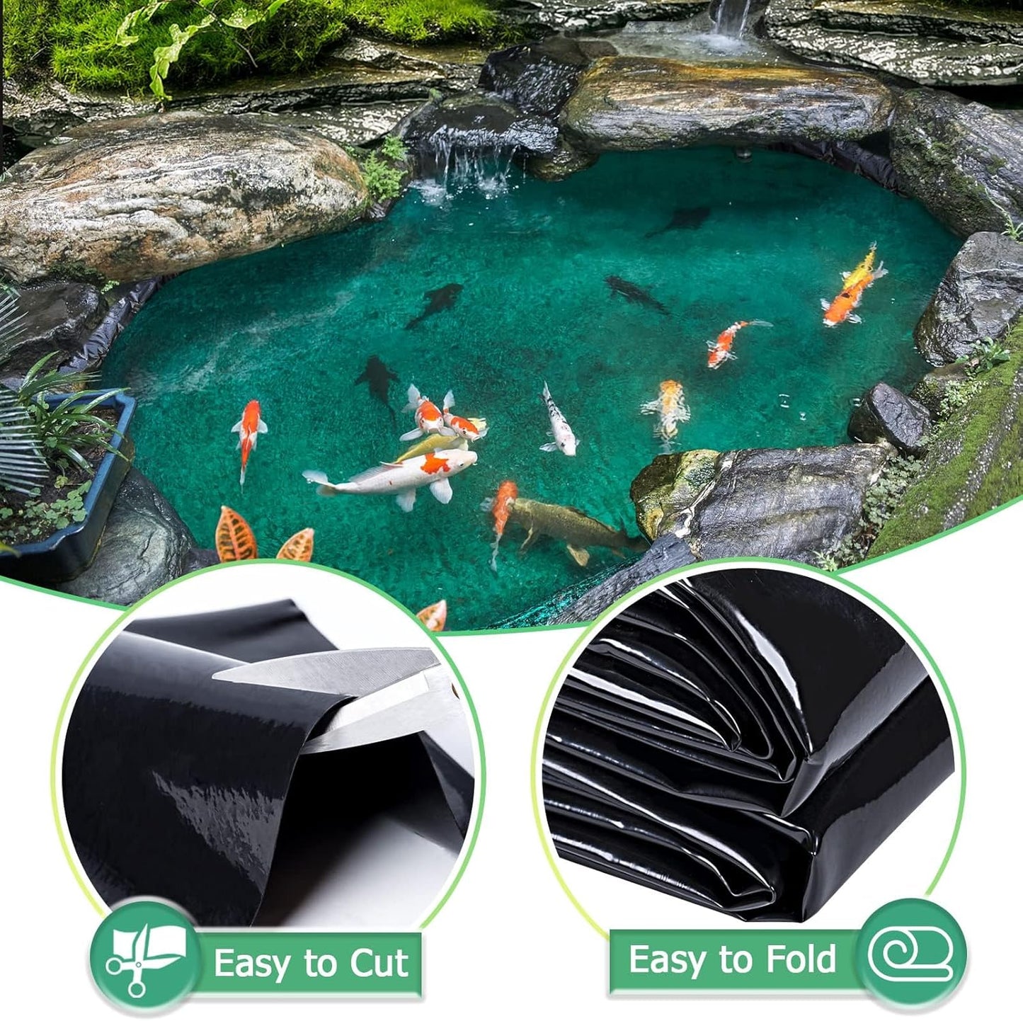 MYFAMIREA 7 FT x 10 FT Pond Liner, 20 Mil HDPE Pond Liner, Sun Resistant Preformed Easy Cutting Pond Liner Underlayment for Fish Koi Ponds, Garden Fountain, Waterfall Fish Pond