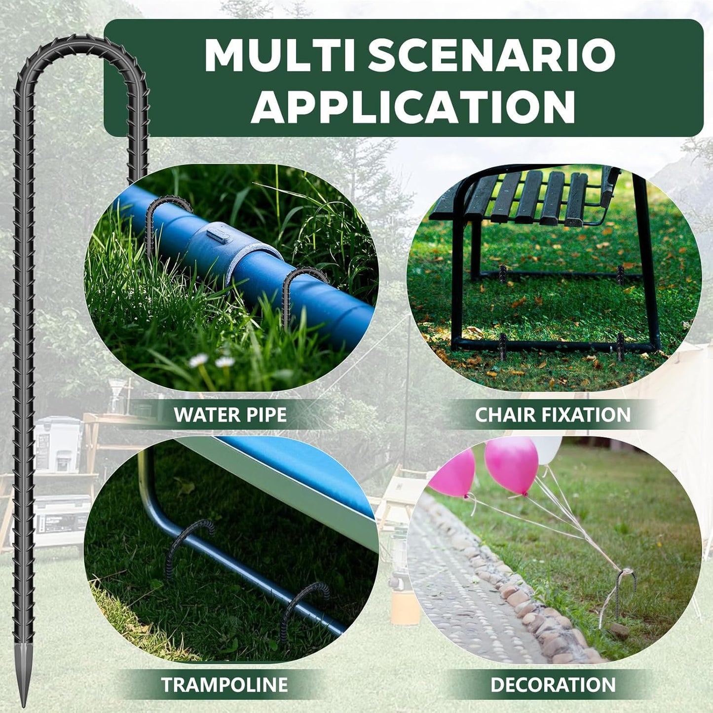 20 Pieces 12 Inch Long 1/4In Diameter Heavy Duty J Hooks,Heavy Duty Rebar Metal Fence Ground Garden Tent Stakes,Ground Spikes Anchors for Fencing,Outdoor Chicken Wire Trellis Stakes,Anti-Rust Black