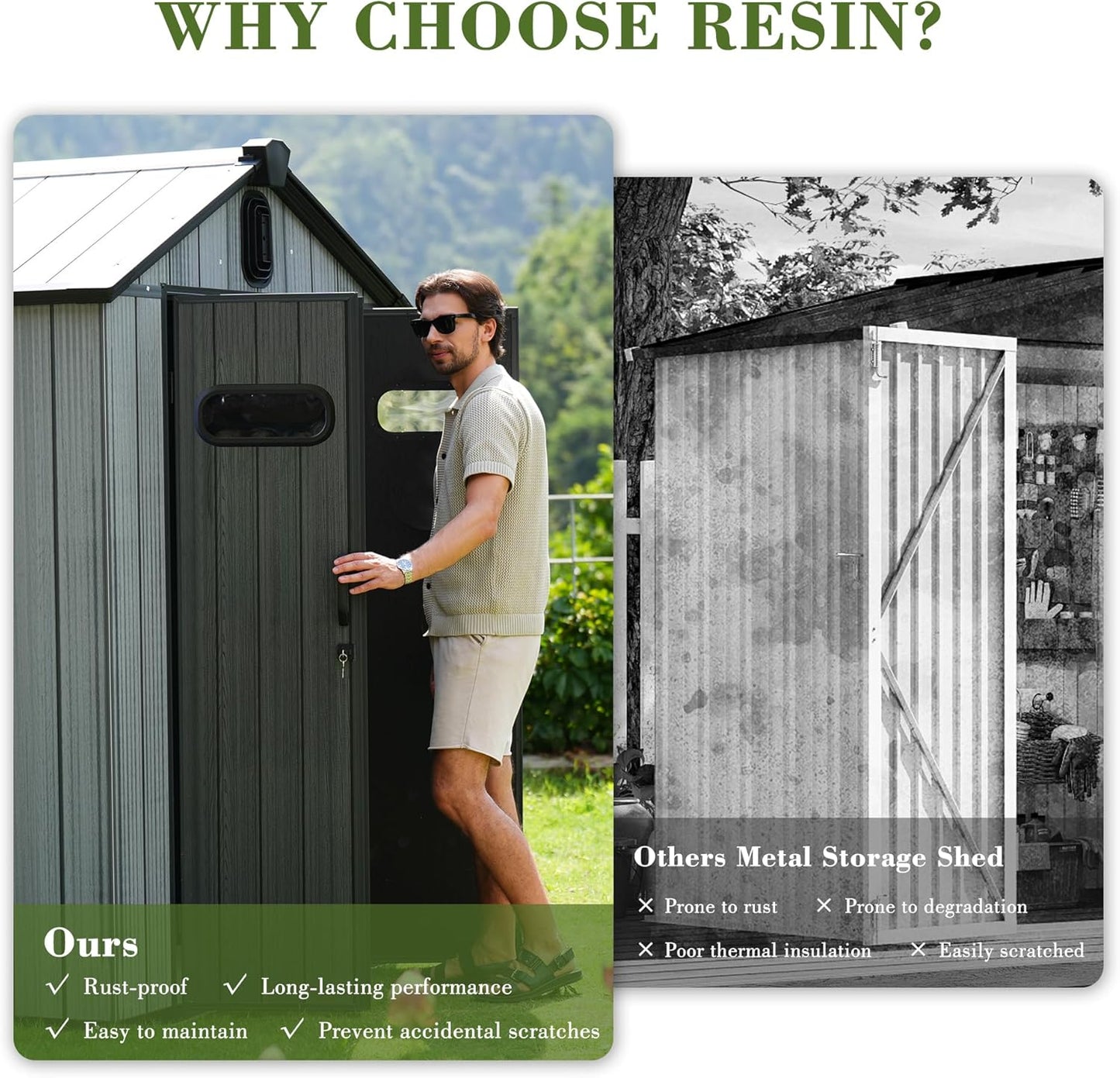 Domi 8x10FT Outdoor Resin Storage Shed with Transparent Windows & Louvered Vents, Plastic Tool Shed with Double Lockable Doors & Gable Roof, Outside Garden Shed for Backyard, Patio, Lawn, Grey