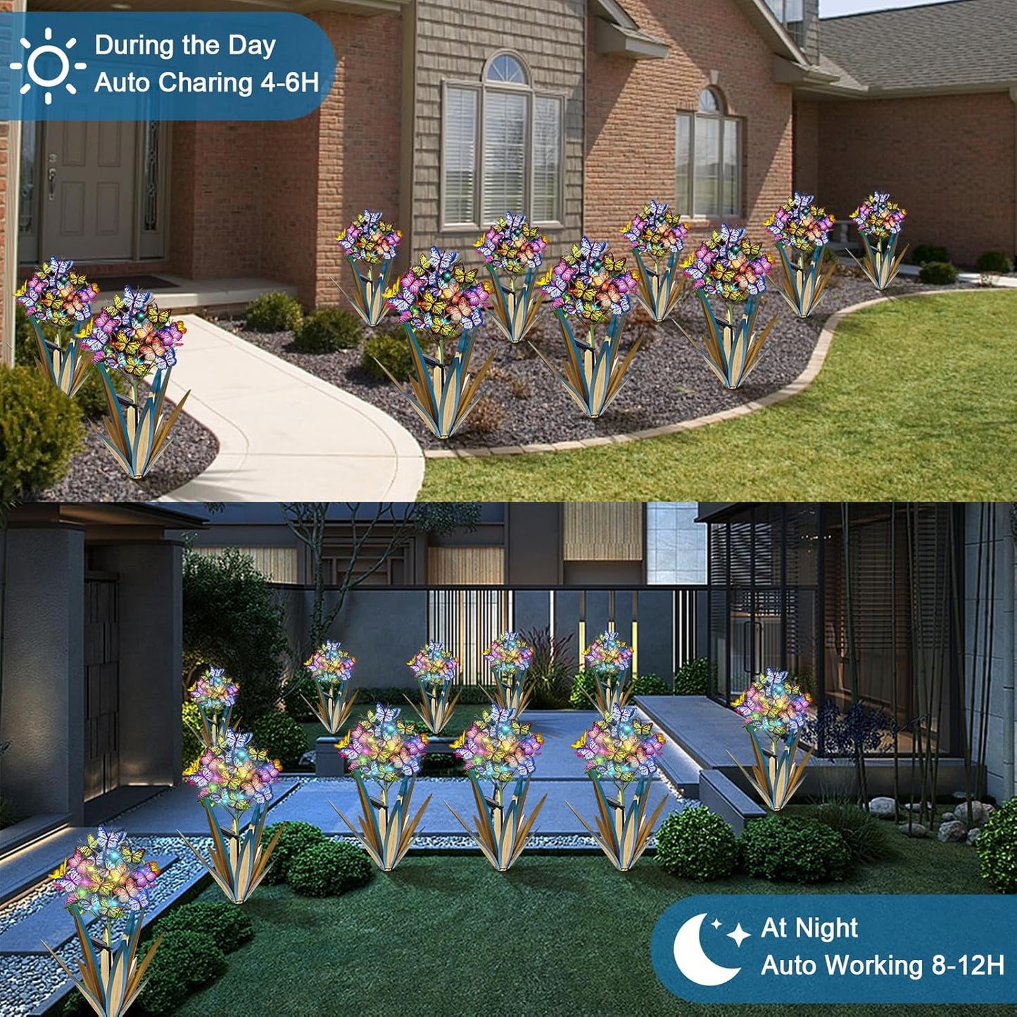 Homight Solar Metal Agave Butterfly Flower Stick Garden Sculpture - Outdoor Gift, Christmas Lights - Swaying Butterfly Garden Lights (2 PCS Blue)
