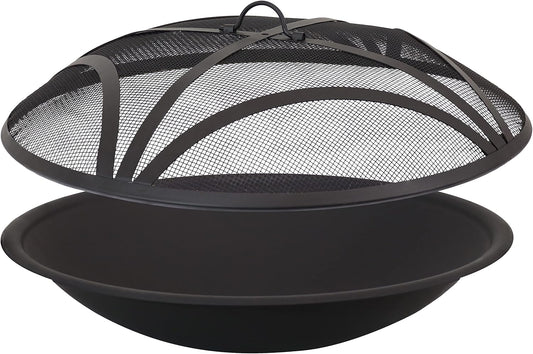 Sunnydaze 23-Inch Replacement Steel Fire Pit Bowl with Round Spark Screen - High-Temperature Painted Finish