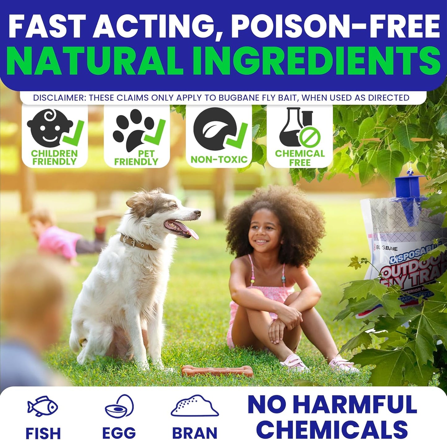 Fly Traps Outdoor Fly Trap for Patio. 4 Non-Toxic Pre-Baited Flies Bags Outdoor Disposable. Hanging Bug Catchers for All Filth Flies Killer for Outside Bug Control in Yard Horse Ranch Trash Can