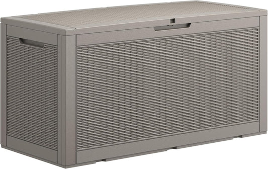 100 Gallon Deck Box Lockable Rattan Outdoor Storage Box waterproof Outdoor Container for Patio Furniture Cushions, Pillow