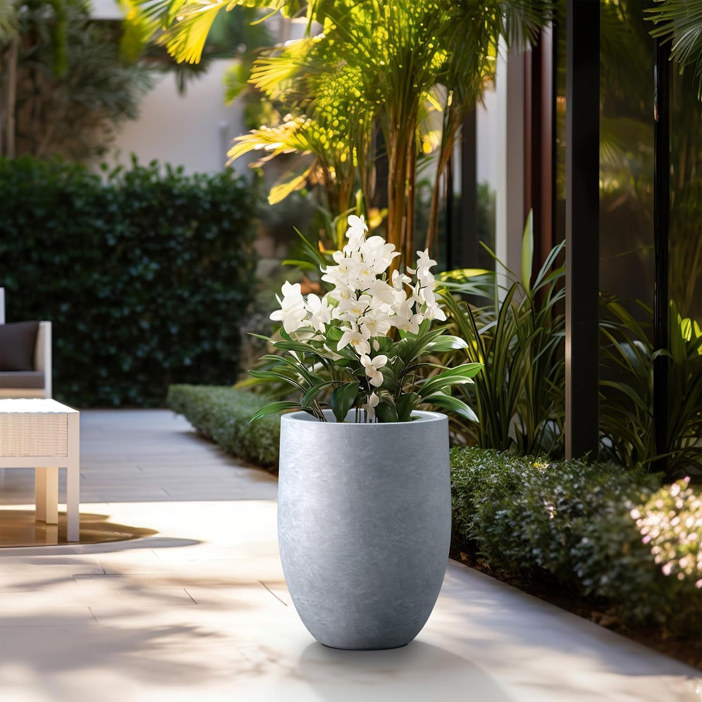 Kante Tall Concrete Planter, 21.7-Inch Height Blue-Gray Large Indoor Outdoor Plant Pot with Drainage Hole for Patio Garden Home, Modern Decor for Flowers and Tree