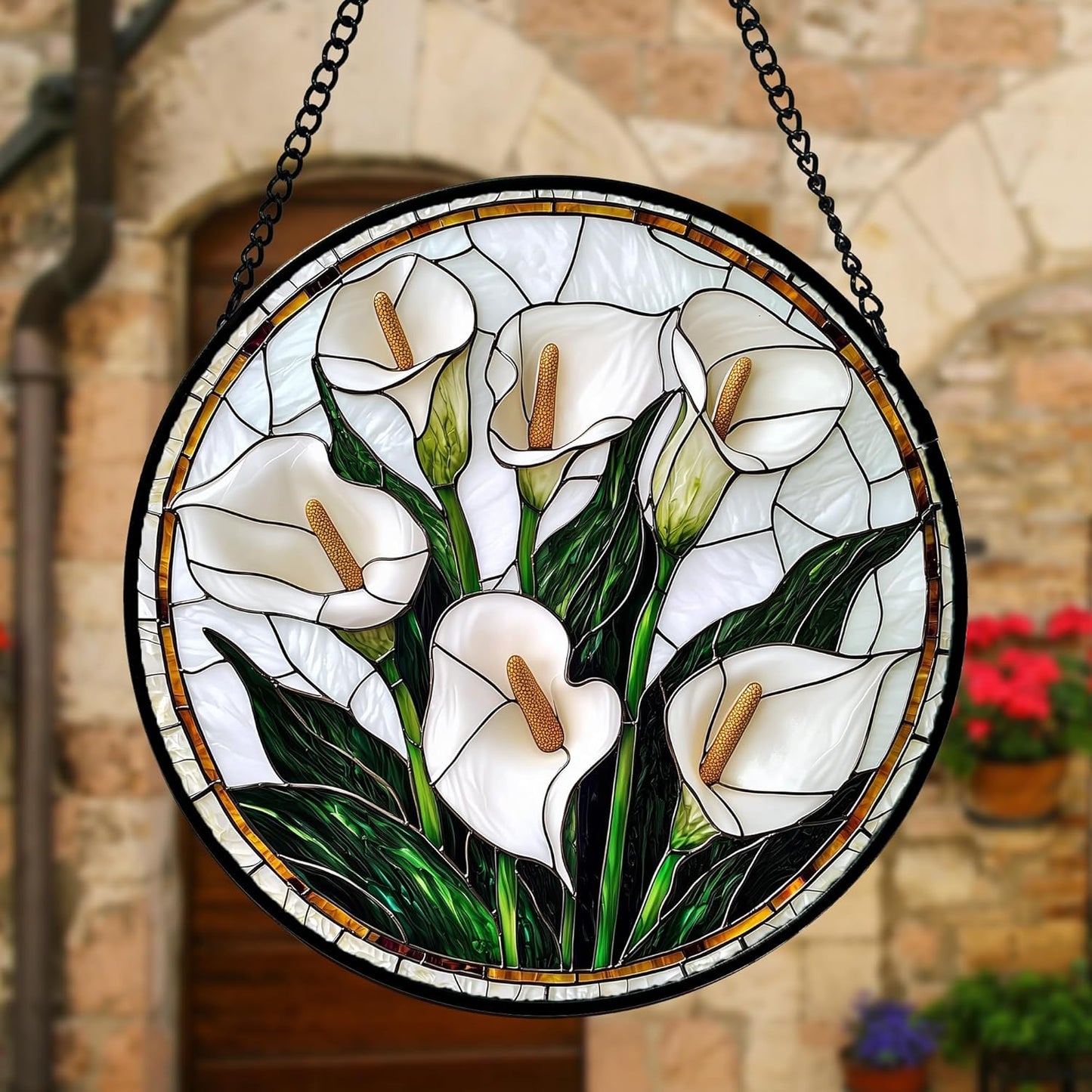 Stained Glass Window Hanging, White Calla Lily Flowers Sun Catchers Glass Panel Plant Suncatcher Decor for Birthday for Women, Men, Wife, Aunt, and Mom 6.3 in