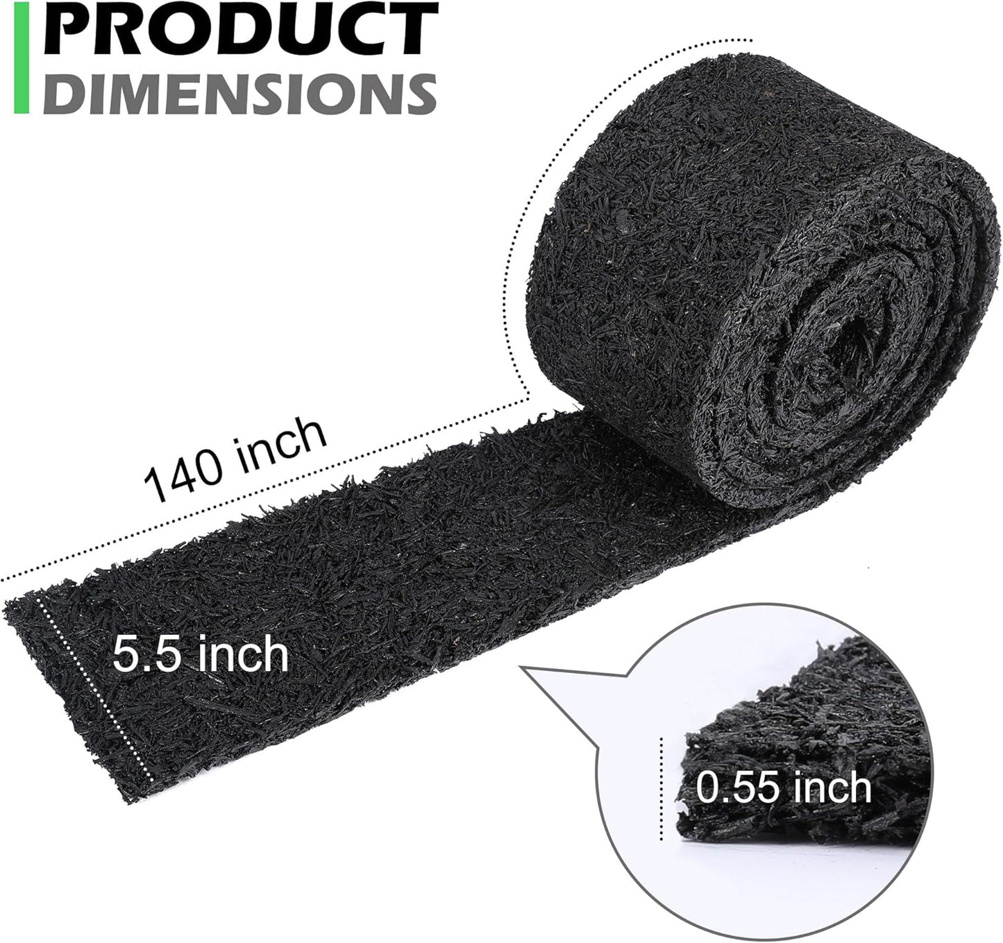 140" x 5.5" Rubber Mulch Roll for Landscaping-Permanent Garden Mulch Barrier-Recycled Rubber Mulch Mat Roll for Plants, Vegetables, and Flowers (Black)