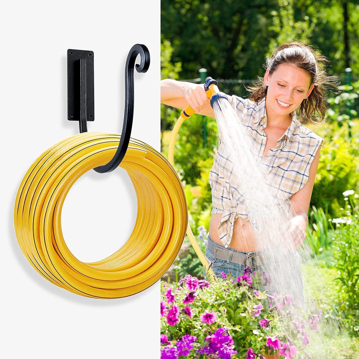 Hose Holders Wall Mount （Metal/8-Inch） Heavy-Duty Garden Hose Hangers Outdoor, Hand-Forged Hose Racks Mount, 2PCs