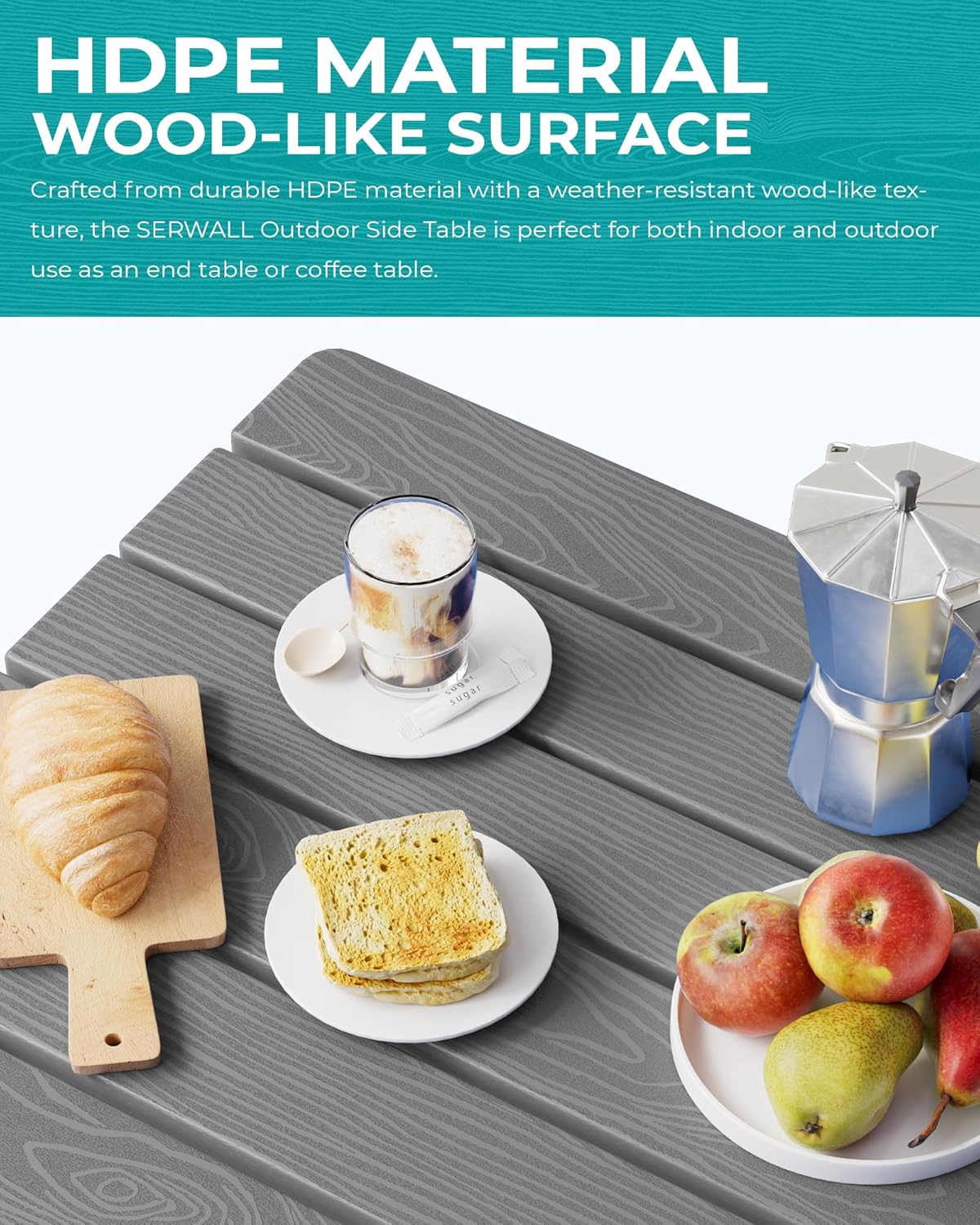 SERWALL Folding Outdoor Side Table Set of 2, Portable Adirondack Side Table, Gray