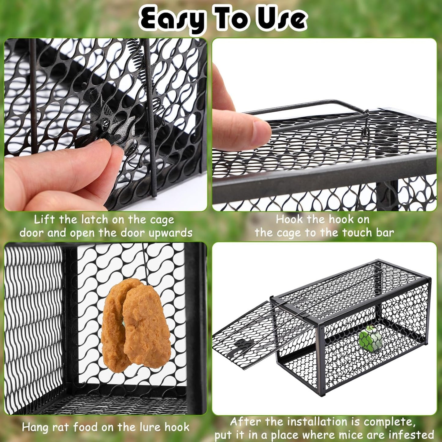 Qualirey 2 Pcs Humane Rat Trap Chipmunk Rodent Mouse Squirrel Trap 11 x 6 x 6 Inches Live Animal Mouse Voles Hamsters Live Cage Rat Cage for Mice Easy to Catch and Release, Black