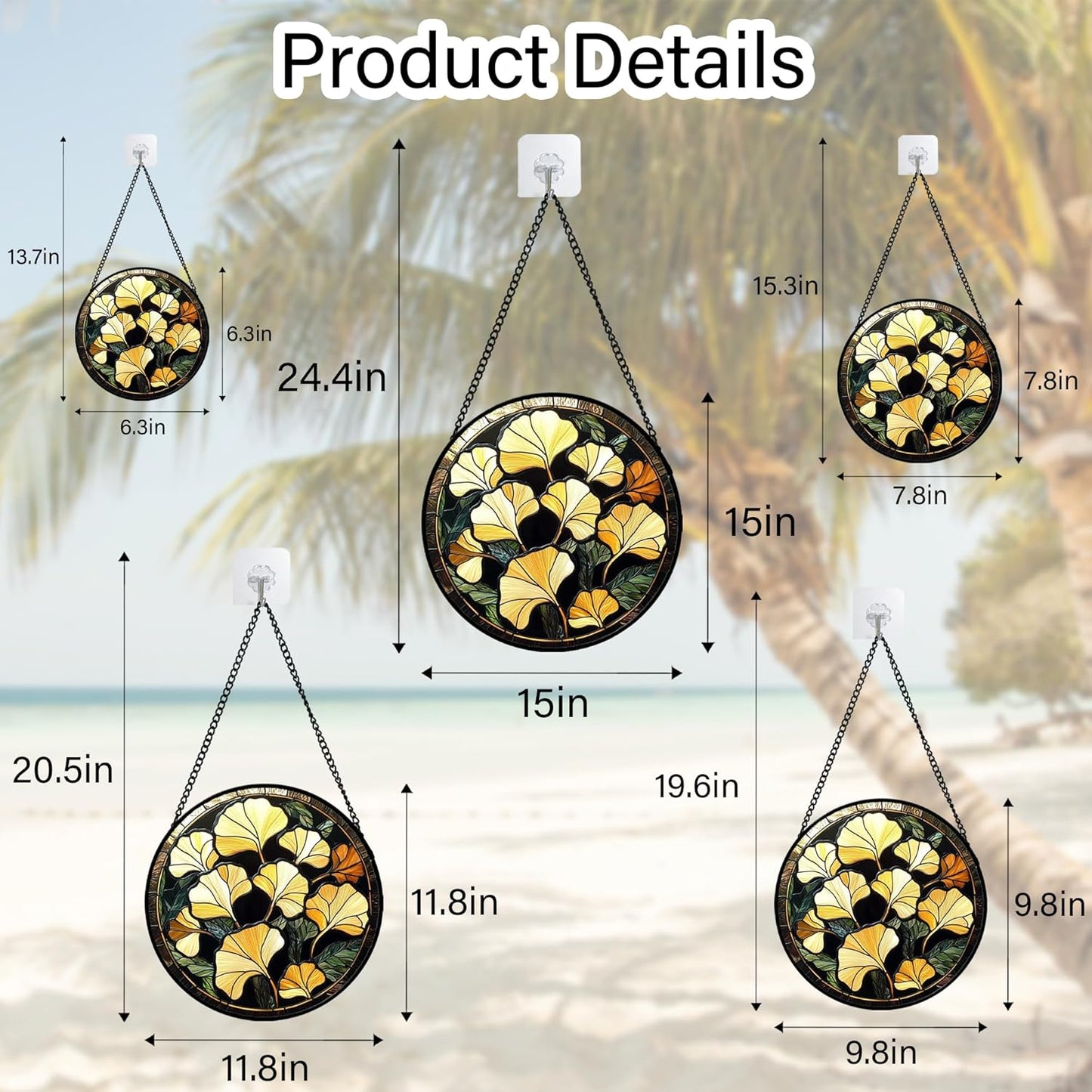 Stained Glass Window Hanging - Ginkgo Leaf Suncatcher for Doors Garden Patio Retro Fall Decor Sun Catchers Christmas Mother's Day Birthday Gifts for Women Men Mom Nana Friend 6.3 in