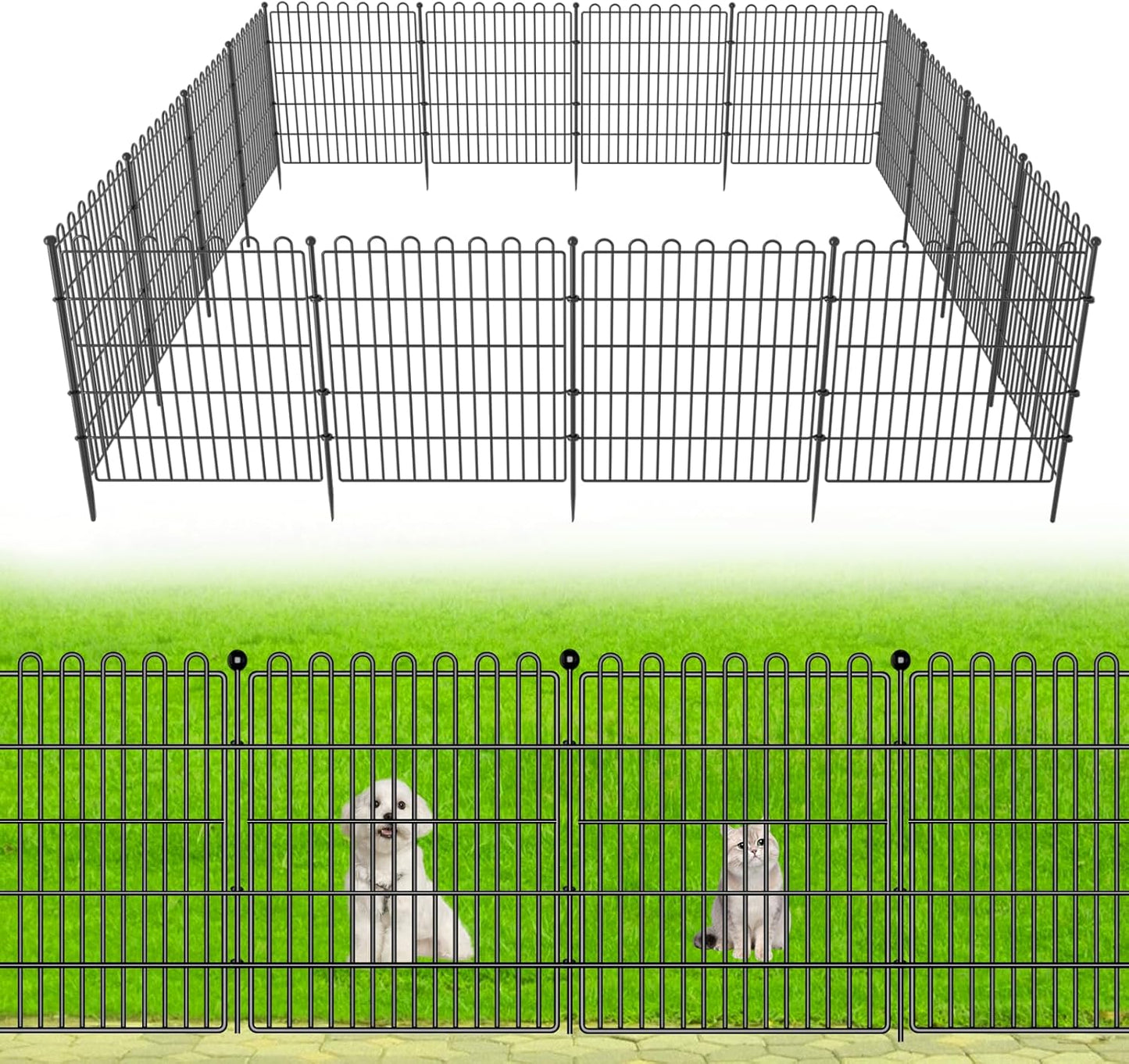 5 Panels No Dig Decorative Garden Fence for Yard, 24 in(H) X 10 ft(L) Animal Barrier Fencing for Outdoor Dog, Metal Portable Garden Fences for Borders, Pets, Landscape, Temporary Fence