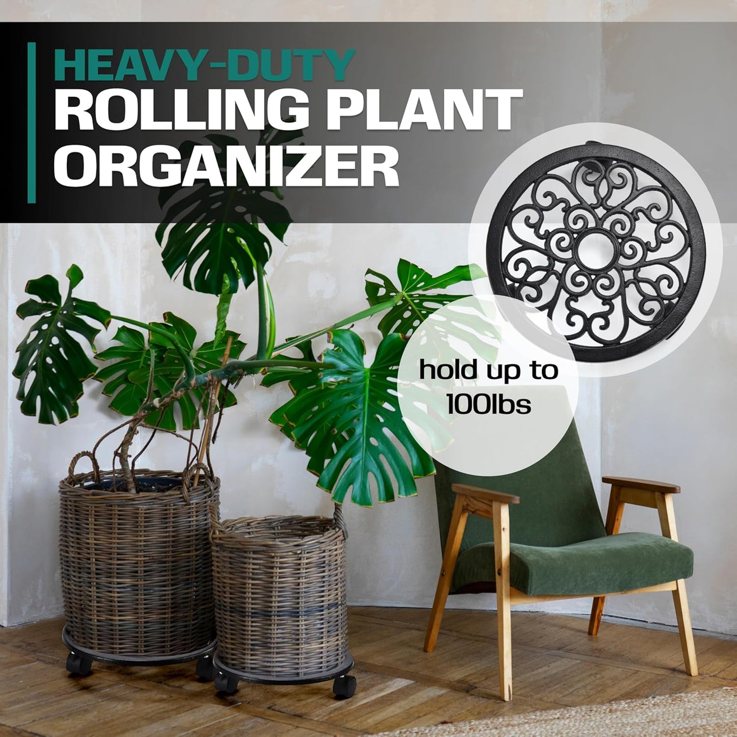 2WAYZ Plant Stand with Wheels - Heavy-Duty Rolling Plant Caddy - Dolly Base with Roller for Large Potted Plants and Flower Pot - Ideal for Indoor and Outdoor Planters - Set of 1 - Black