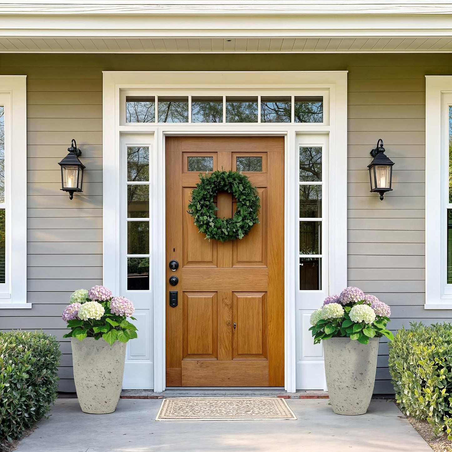 19.5" Resin Tall Planters for Outdoor Plants, Set of 2 Country White Large Flower Pots with Handmade Birch Bark Texture, Heavy-Duty and Weather-Resistant for Year Round Indoor Outdoor use
