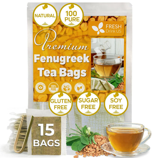 FreshDrinkUS, Premium 15 Tea Bags Fenugreek, 100% Natural & Pure from Fenugreek. Fenugreek Herbal Tea. Made with Natural Material Tea Bags. No Sugar, No Caffeine, No Gluten, Vegan.