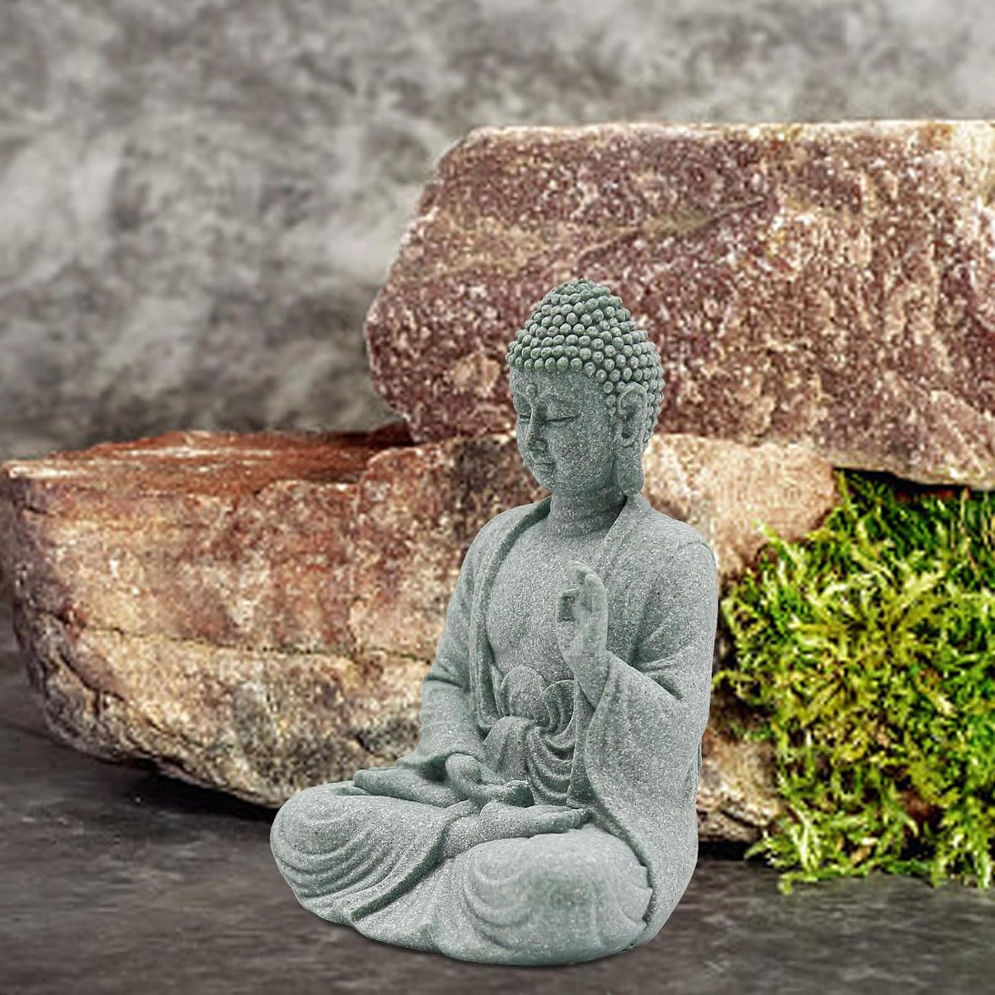 VIKKSAER 2Pcs Micro Buddha Statue Decorations for Asian Garden Underwater Landscaping Home Zen Decor, Small Meditating Sandstone Buddha Statues, Micro Landscape Ornament