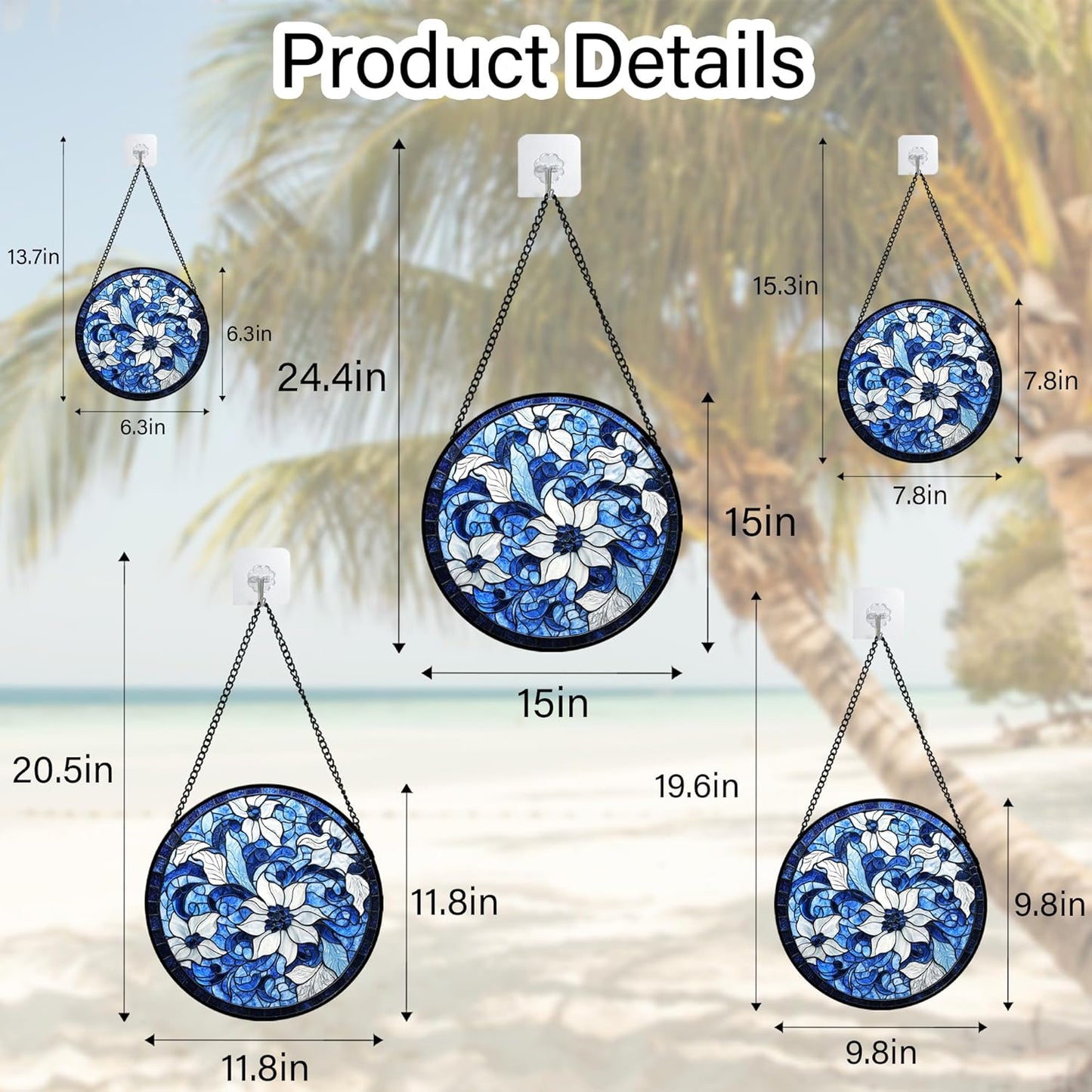 Stained Glass Window Hanging - Blue White Flowers Suncatcher for Doors Garden Patio Boho Style Sun Catchers Decor Christmas Mother's Day Birthday Gifts for Women Men Mom Nana Friend 11.8 in