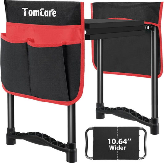TomCare Garden Kneeler and Seat 10.64” Wider Larger Soft Kneeling Pad Garden Bench with 2 Large Tool Pouches Heavy Duty Garden Stool Foldable Tools Gardening Gifts for Women Men Gardeners,Black