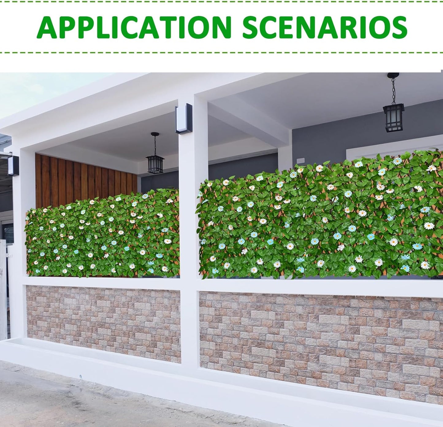 Expandable Fence Privacy Screen for Balcony Patio Outdoor,Decorative Faux Ivy Fencing Panel,Artificial Hedges (Single Sided Leaves)… (2, Daisy)