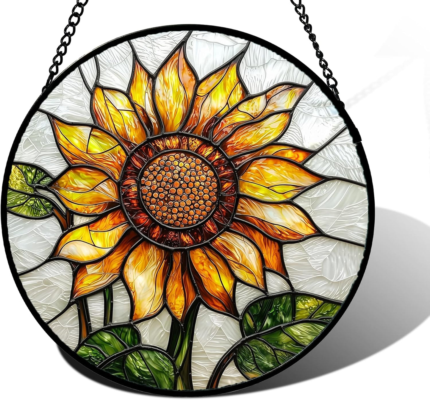 Stained Glass Window Hanging - Sunflower Flower Suncatcher Ready to Hang Window Doors Home Decoration and Christmas, Mother's Day Birthday Gifts for Women, Men, and Mom 7.8x7.8 in