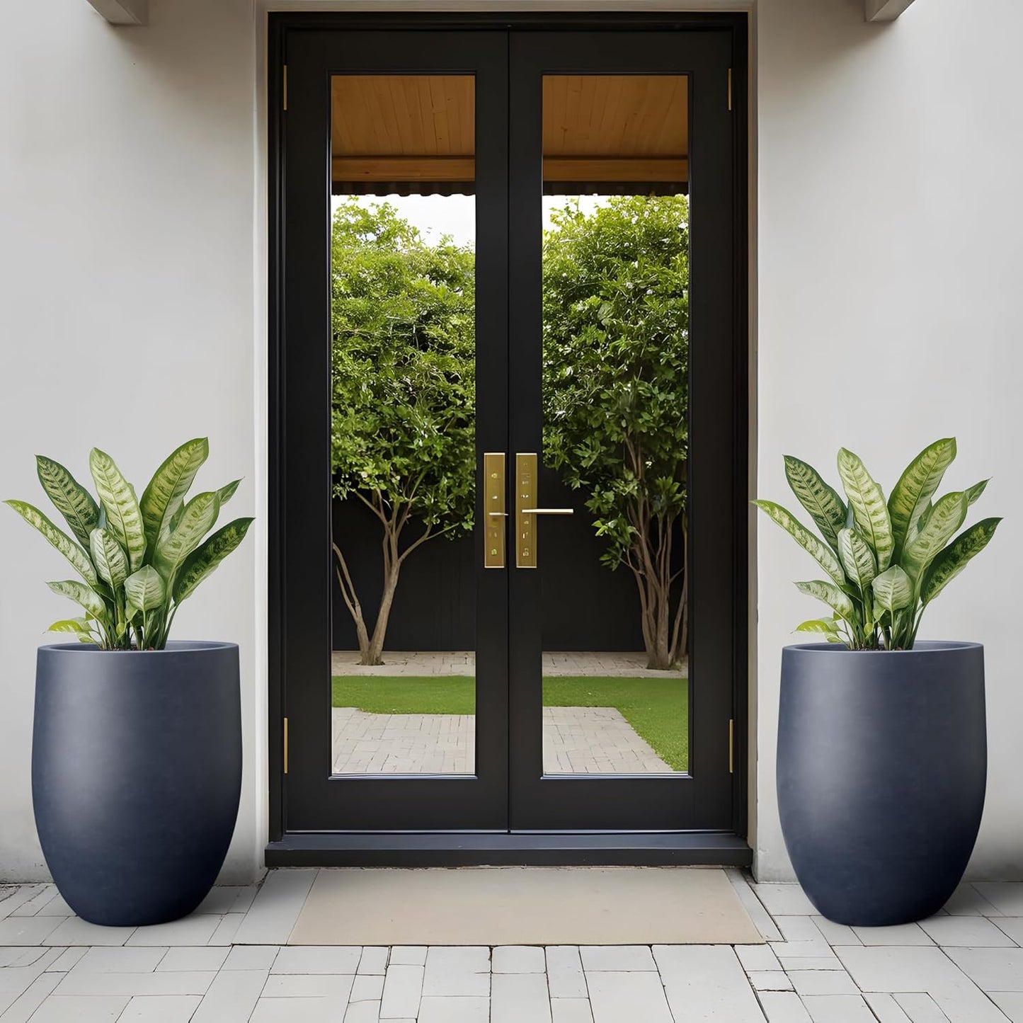 Kante Tall Concrete Planter, 21.7-Inch Height Charcoal Large Indoor Outdoor Plant Pot with Drainage Hole for Patio Garden Home, Modern Decor for Flowers and Tree