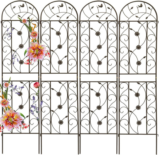 Garden Trellises, 4 Pack Brown Metal Coated Rustproof Trellis for Climbing Plants Outdoor, Roses, Vines, Flowers, and Vegetables-19.7×86.7 inches