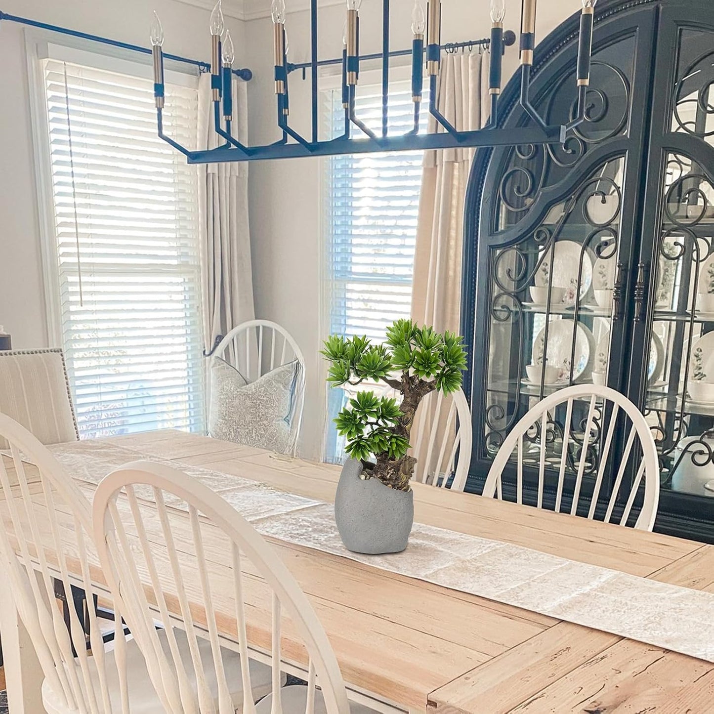 Fake Bonsai Tree Bonsai Plant 13.8” Tall Artificial Bonsai Trees with Cemant Pot Decorated with Pebbles Desk Plant Indoor Bonsai for Home Office Decor