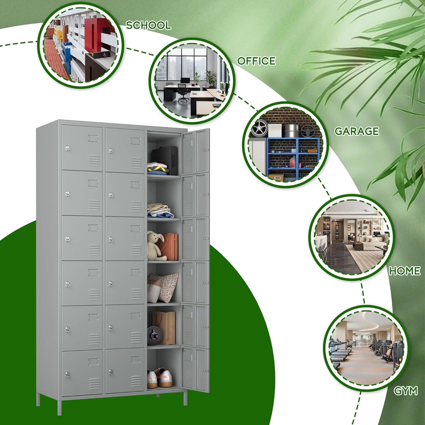 18 Doors Metal Lockers for Employees for Offices School Gyms Home,Assembly Required,Light Gray