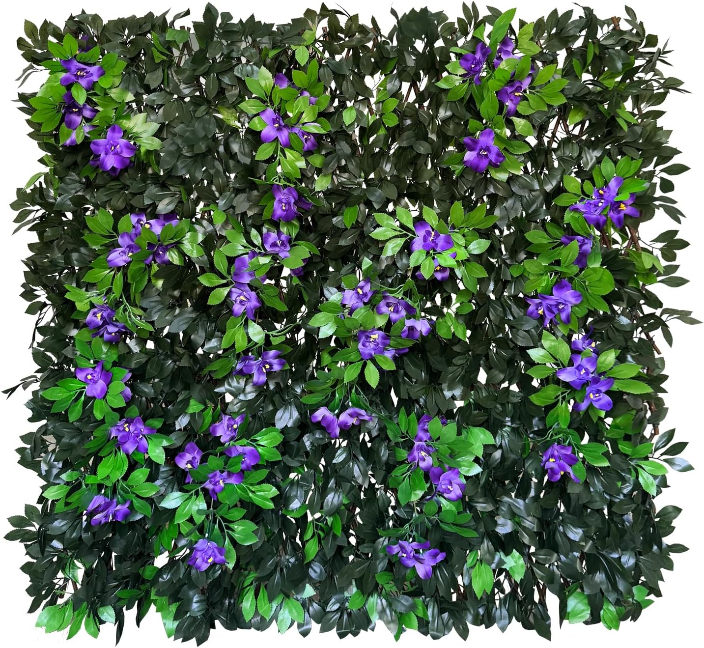 Expandable Fence Privacy Screen for Balcony Patio Outdoor,Decorative Faux Ivy Fencing Panel,Artificial Hedges (Single Sided Leaves) (2, Branches -Purple Fowers)