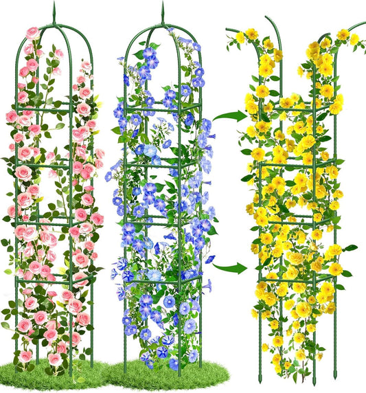 Garden Obelisk Trellis for Climbing Plants, 6FT Garden Obelisk Rustproof PE Coated Metal Potted Plant Climbing Support, Thickened Tube Plant Tower Trellis for Clematis Vine Support Indoor (2 Pack)