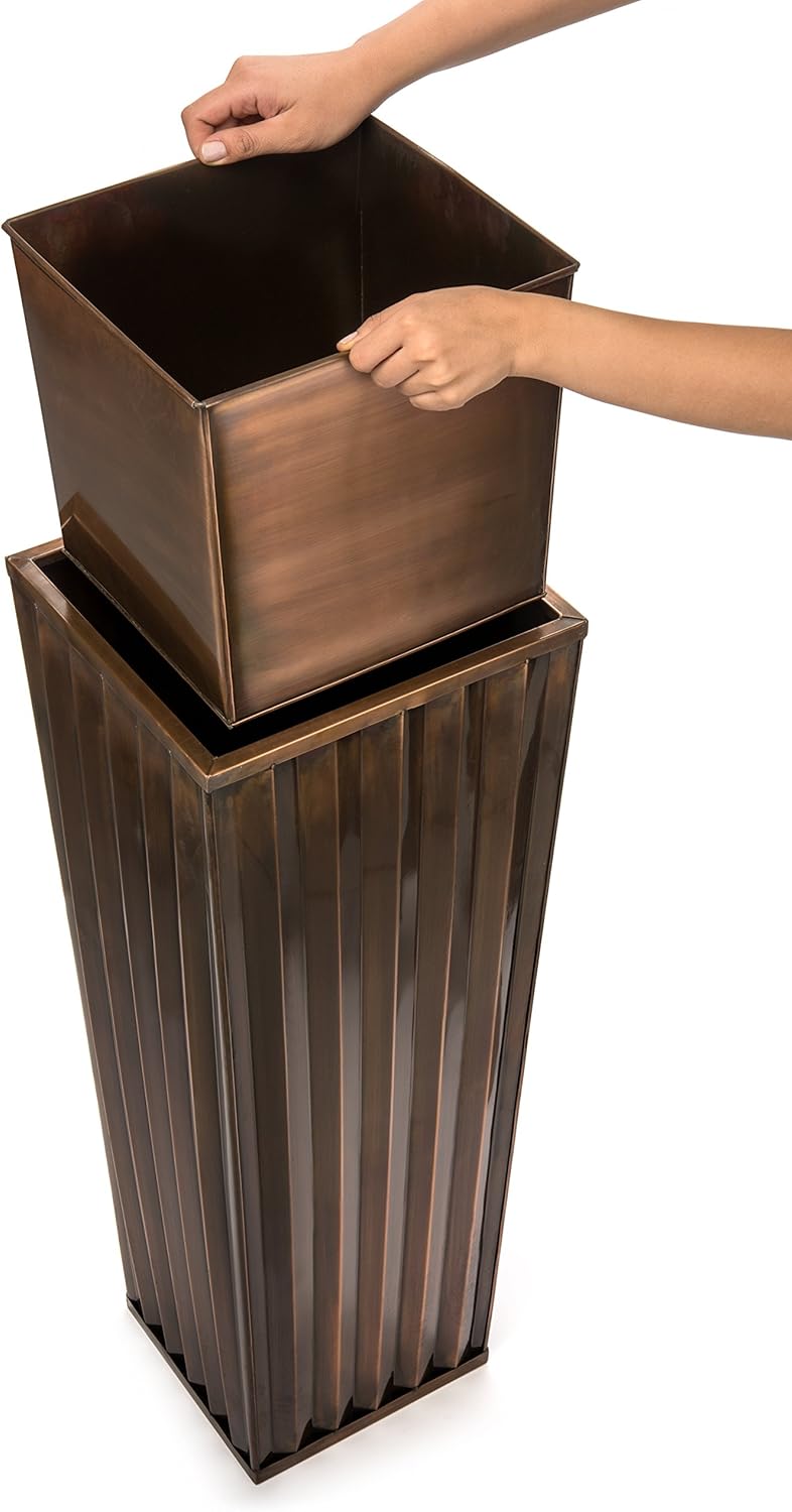 H Potter Tall Outdoor Indoor Planter Patio Deck Flower Ribbed Garden Antique Copper Finish Large