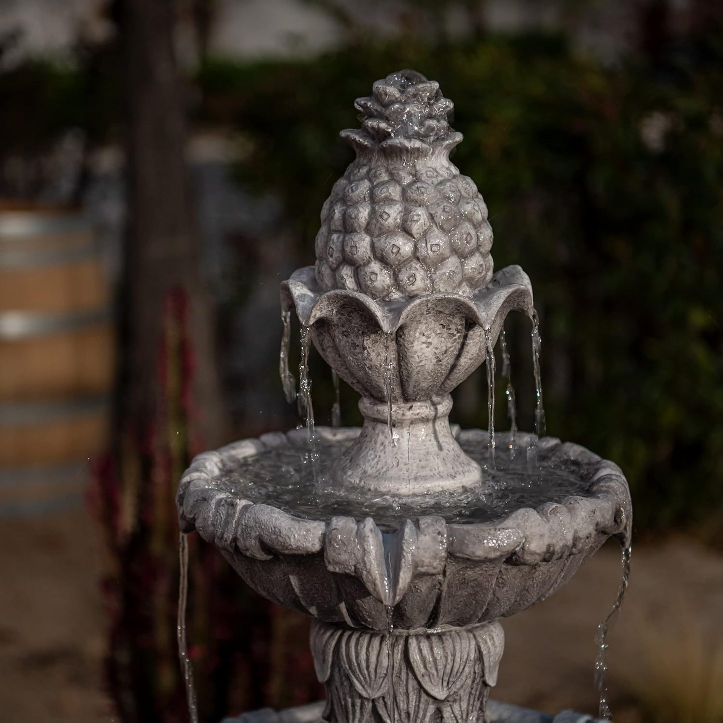 58.3" Leaf Water Fountain, 3-Tier, Outdoor, Gray Resin, Pump