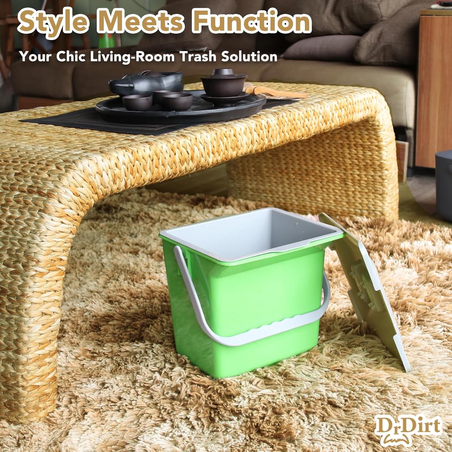 DrDirt Kitchen Compost Bin, 6L / 1.58 Gal Kitchen Compost Bin Countertop with Inner Sieve for Liquid Separation, Odor-Control, Easy to Clean, for Cooking Family and Home Party, Green