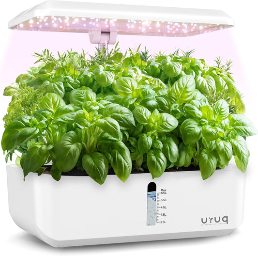 Hydroponics Growing System Indoor Garden: URUQ 12 Pods Indoor Gardening System with LED Grow Light Height Adjustable Plants Germination Kit Quiet Smart Pump - Hydroponic Planter Fresh Harvest White