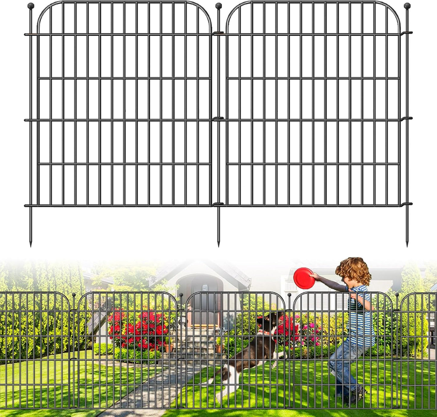 Decorative Garden Fence, 10 Panels 32 in(H) X 23.6 ft(L) Rustproof Metal Wire No Dig Dog Fence Outdoor for Yard, Temporary Tall Garden Fence Animal Barrier Decor for Yard & Patio