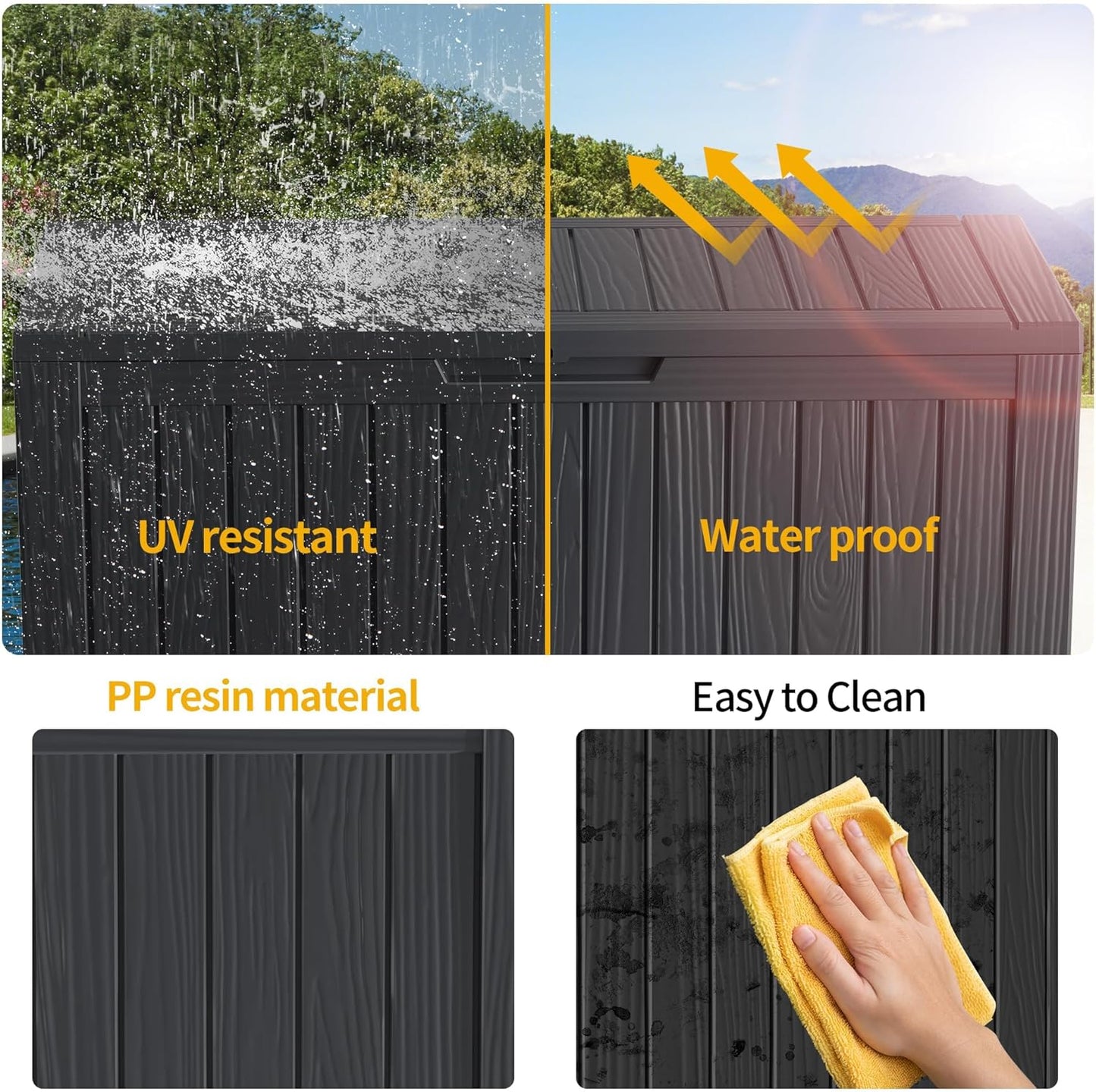 200 Gallon Deck Box, Resin Outdoor Indoor Waterproof Storage Box, Lockable Storage Box With Handle for Patio Furniture - Garden Tools - Swimming Pool Tools UV-Resistant, Black