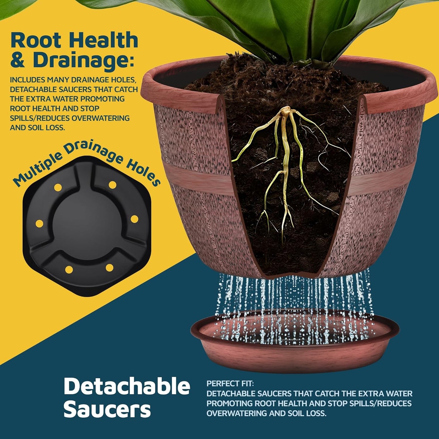 10-Inch Whiskey Barrel Planters Outdoor Pack of 25 - Durable Plastic Plant Pots for Indoor & Outdoor Use with Drainage & Saucer, Lightweight Rustic Barrel Planters for Flowers, Herbs & Small Plants