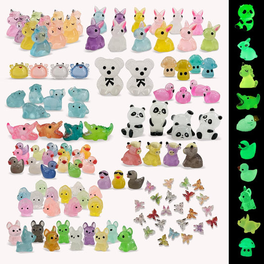 110 Pcs Luminous Mini Resin Animals Tiny Resin Figurines Glow in The Dark Tiny Ducks for Fairy Garden, Miniature Accessories, Crafts, and Decor